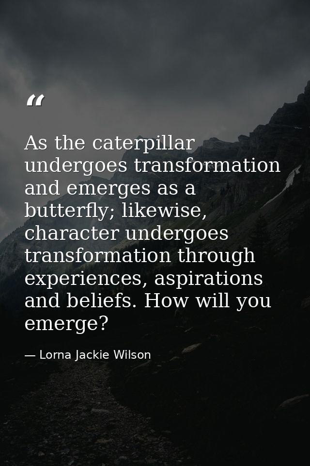 As the caterpillar undergoes transformation and emerges as a butterfly; likewise, character undergoes transformation thr — Lorna Jackie Wilson