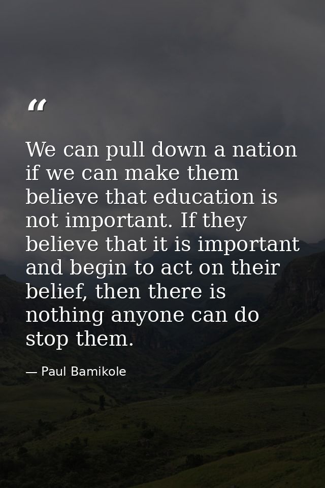 We can pull down a nation if we can make them believe that education is not important. If they believe that it is import — Paul Bamikole