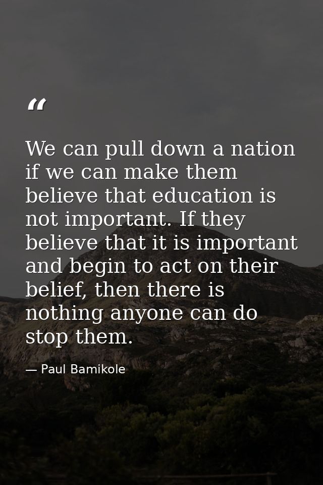We can pull down a nation if we can make them believe that education is not important. If they believe that it is import — Paul Bamikole