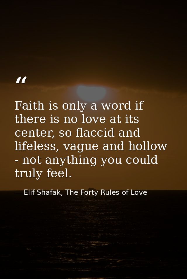 Faith is only a word if there is no love at its center, so flaccid and lifeless, vague and hollow - not anything you cou — Elif Shafak, The Forty Rules of Love