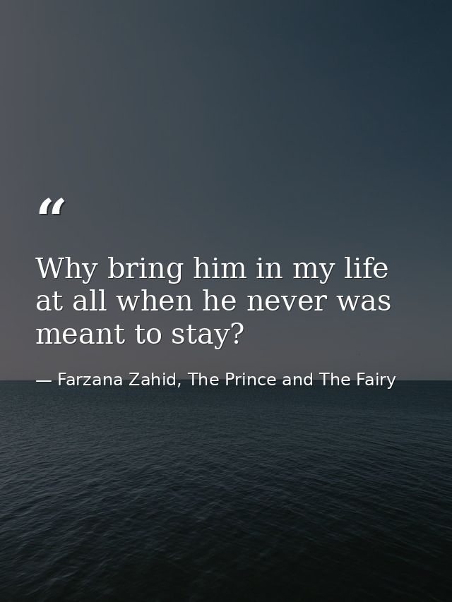 Why bring him in my life at all when he never was meant to stay? — Farzana Zahid, The Prince and The Fairy