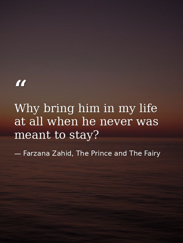 Why bring him in my life at all when he never was meant to stay? — Farzana Zahid, The Prince and The Fairy
