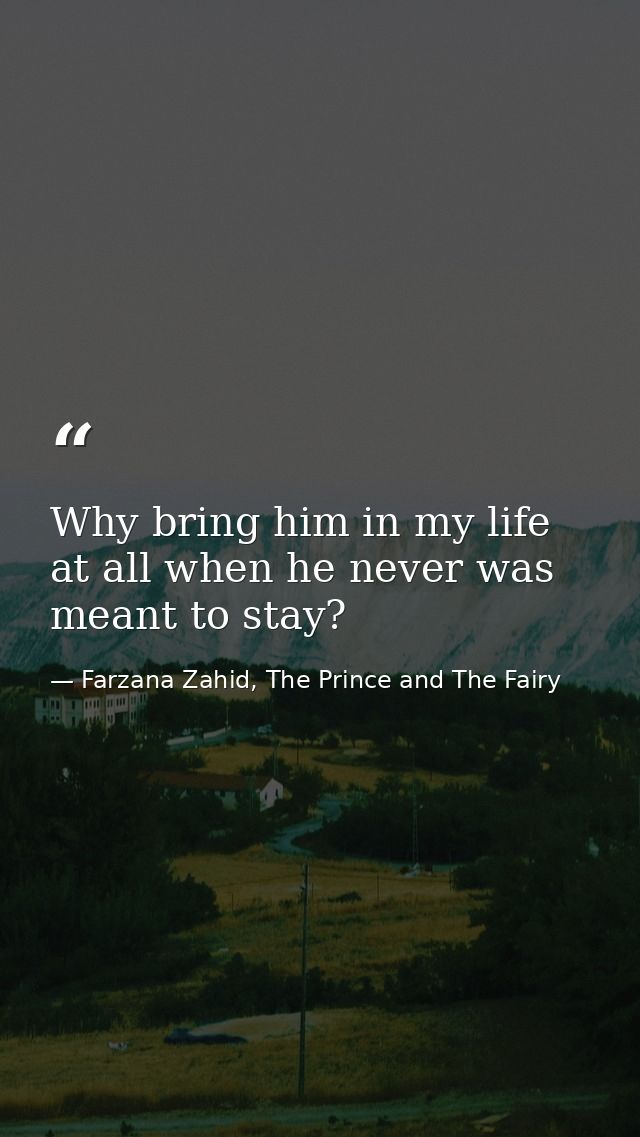 Why bring him in my life at all when he never was meant to stay? — Farzana Zahid, The Prince and The Fairy
