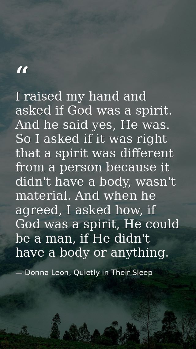 I raised my hand and asked if God was a spirit. And he said yes, He was. So I asked if it was right that a spirit was di — Donna Leon, Quietly in Their Sleep