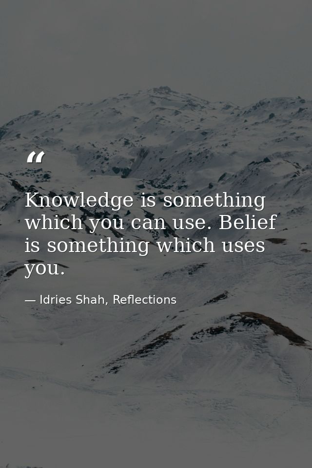 Knowledge is something which you can use. Belief is something which uses you. — Idries Shah, Reflections