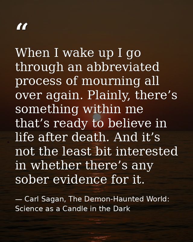 When I wake up I go through an abbreviated process of mourning all over again. Plainly, there’s something within me that — Carl Sagan, The Demon-Haunted World: Science as a Candle in the Dark