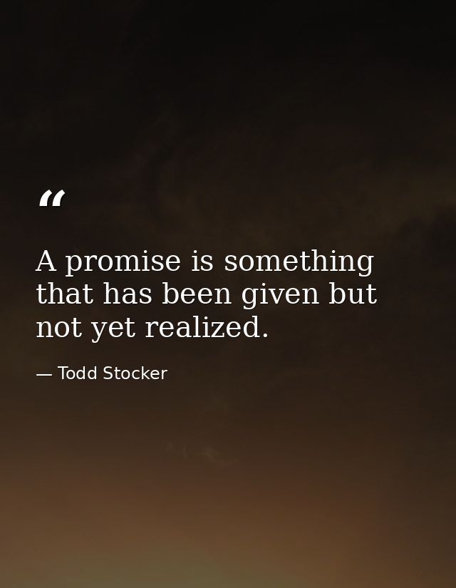 A promise is something that has been given but not yet realized. — Todd Stocker