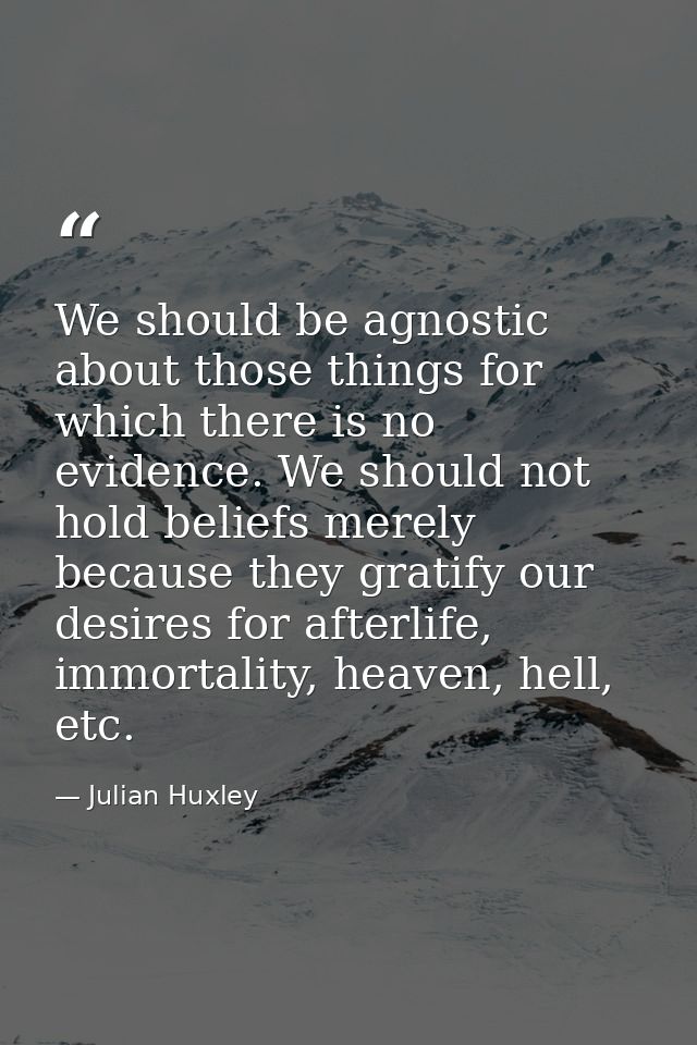 We should be agnostic about those things for which there is no evidence. We should not hold beliefs merely because they  — Julian Huxley