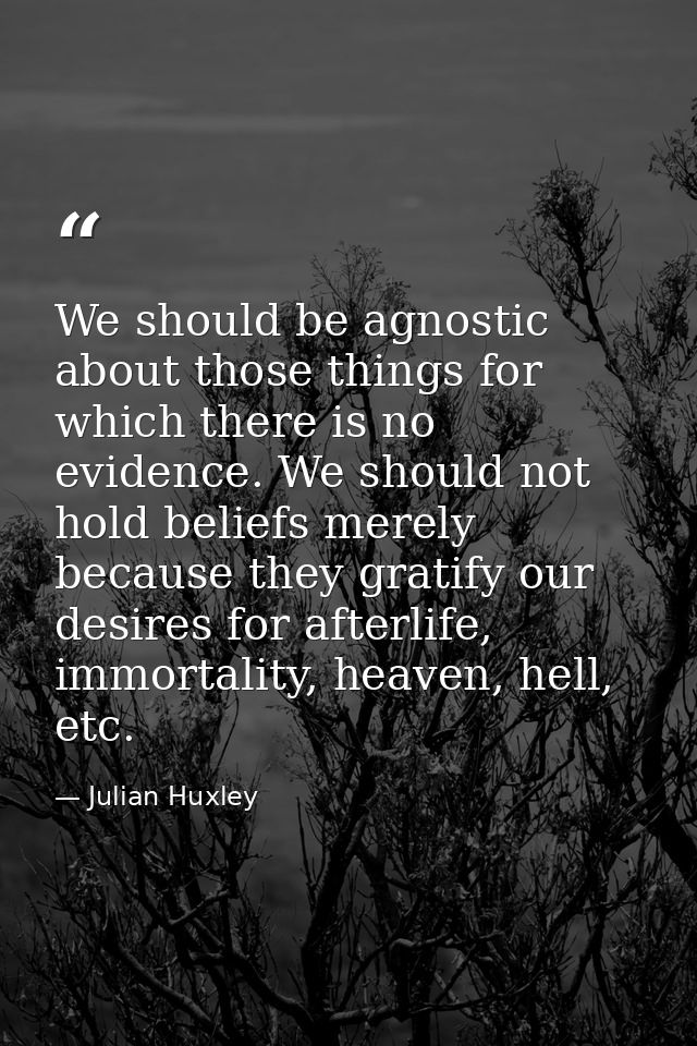 We should be agnostic about those things for which there is no evidence. We should not hold beliefs merely because they  — Julian Huxley