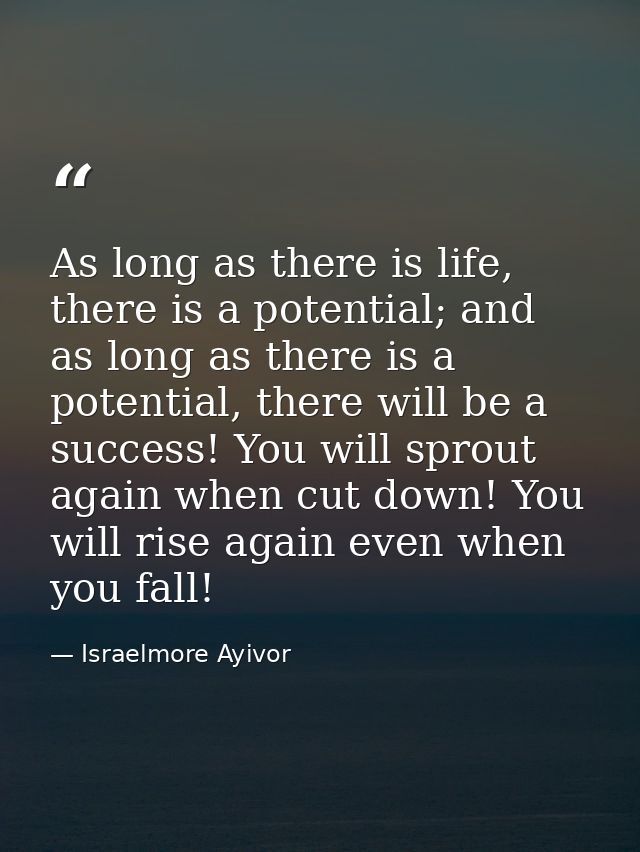 As long as there is life, there is a potential; and as long as there is a potential, there will be a success! You will s — Israelmore Ayivor