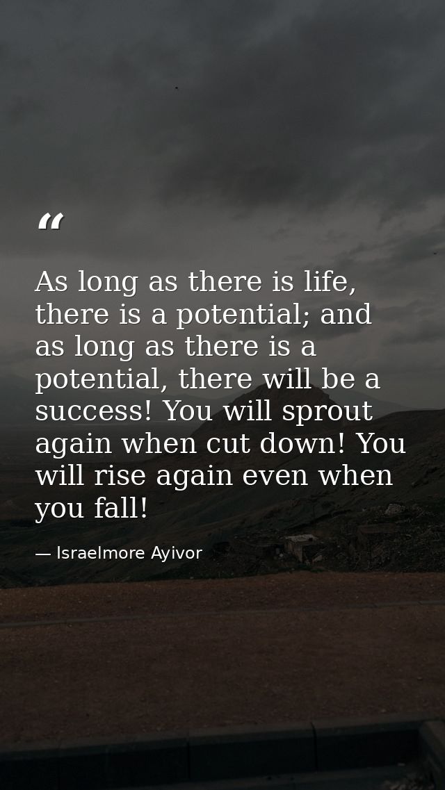 As long as there is life, there is a potential; and as long as there is a potential, there will be a success! You will s — Israelmore Ayivor