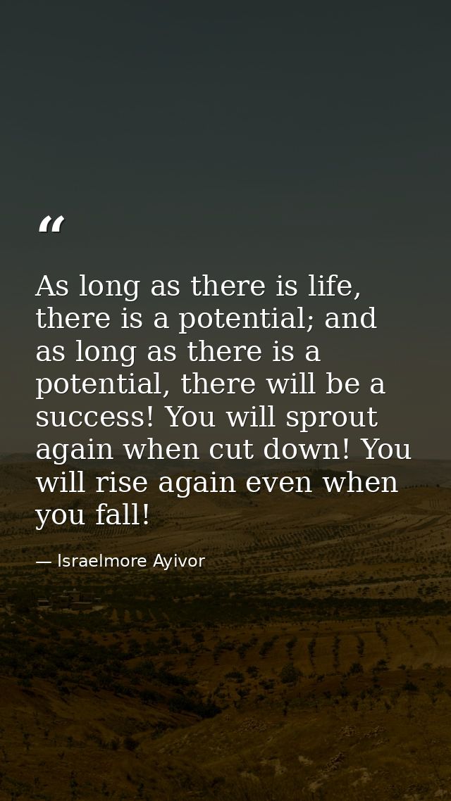 As long as there is life, there is a potential; and as long as there is a potential, there will be a success! You will s — Israelmore Ayivor