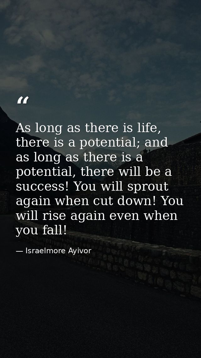 As long as there is life, there is a potential; and as long as there is a potential, there will be a success! You will s — Israelmore Ayivor