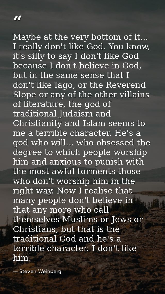 Maybe at the very bottom of it... I really don't like God. You know, it's silly to say I don't like God because I don't  — Steven Weinberg
