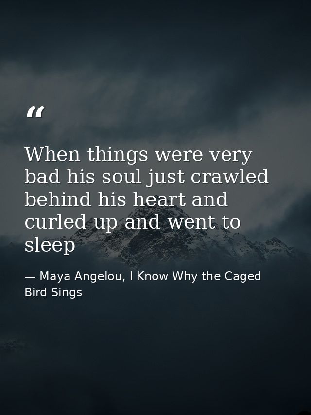 When things were very bad his soul just crawled behind his heart and curled up and went to sleep — Maya Angelou, I Know Why the Caged Bird Sings