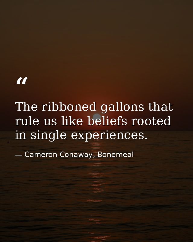 The ribboned gallons that rule us like beliefs rooted in single experiences. — Cameron Conaway, Bonemeal