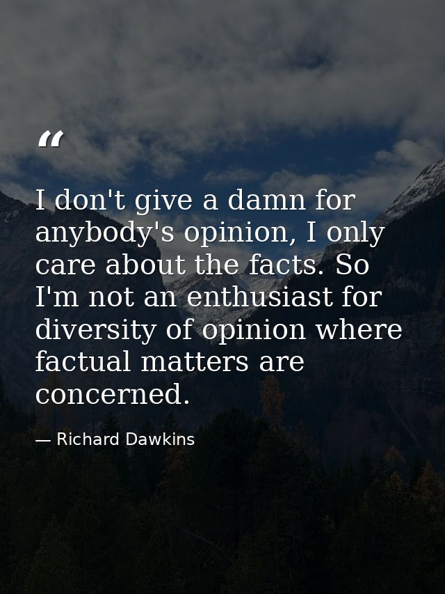 I don't give a damn for anybody's opinion, I only care about the facts. So I'm not an enthusiast for diversity of opinio — Richard Dawkins