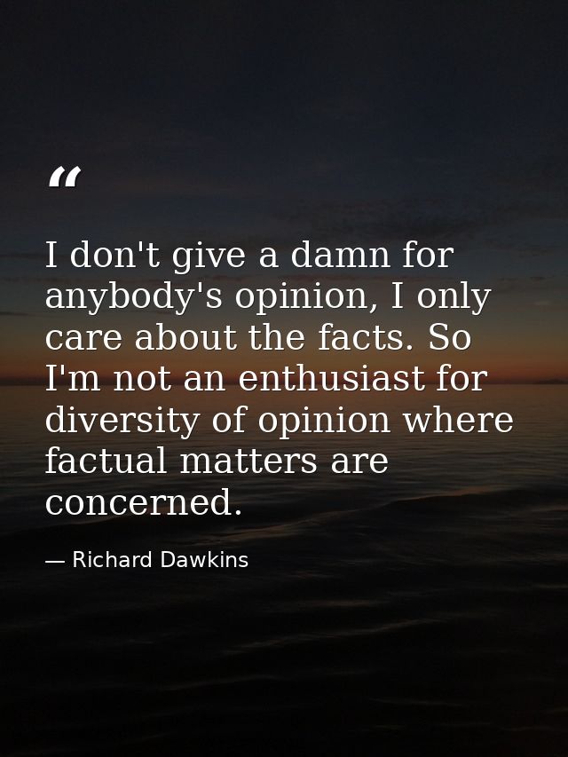 I don't give a damn for anybody's opinion, I only care about the facts. So I'm not an enthusiast for diversity of opinio — Richard Dawkins