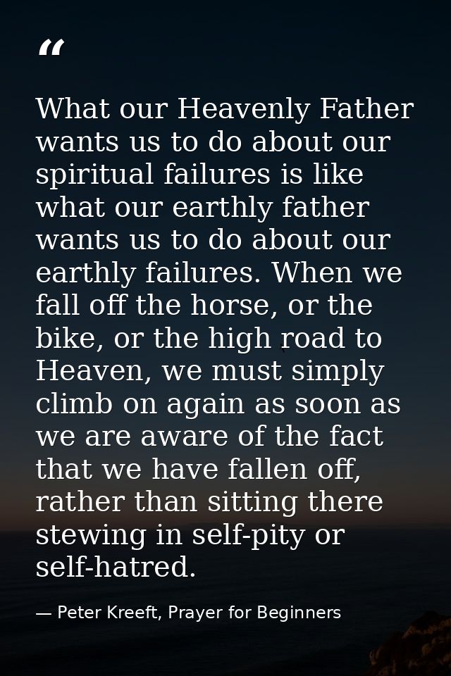 What our Heavenly Father wants us to do about our spiritual failures is like what our earthly father wants us to do abou — Peter Kreeft, Prayer for Beginners