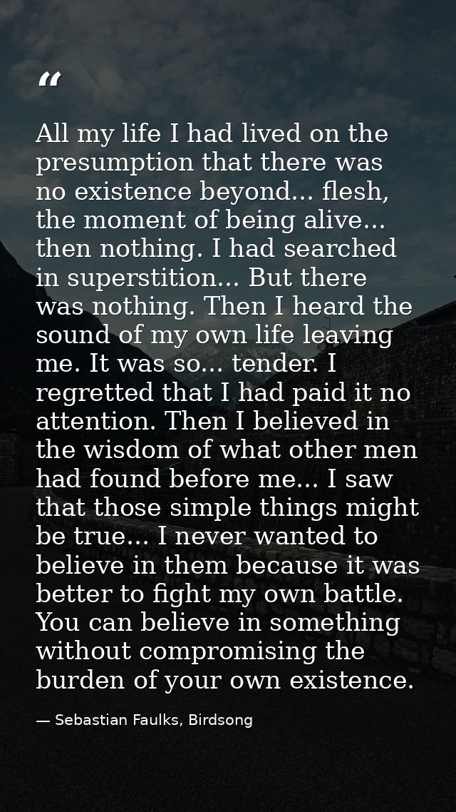 All my life I had lived on the presumption that there was no existence beyond... flesh, the moment of being alive... the — Sebastian Faulks, Birdsong