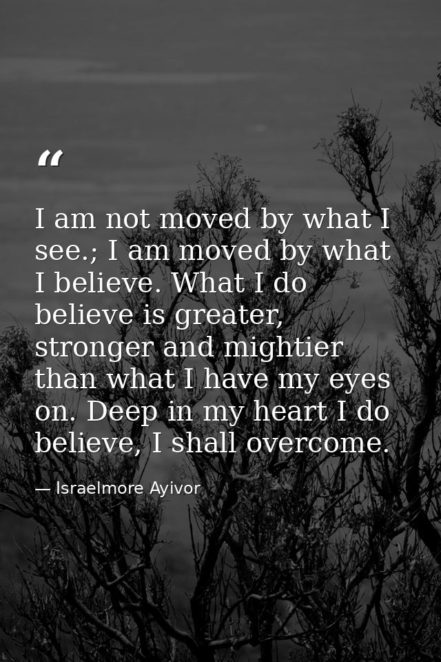 I am not moved by what I see.; I am moved by what I believe. What I do believe is greater, stronger and mightier than wh — Israelmore Ayivor