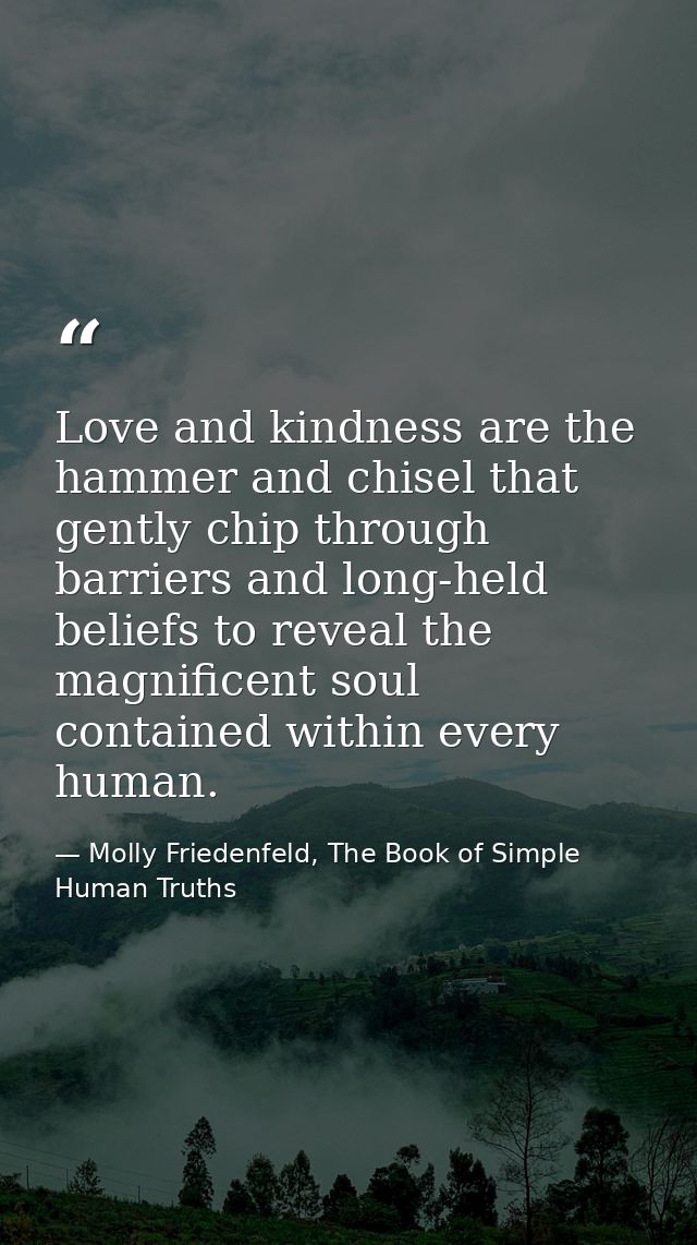 Love and kindness are the hammer and chisel that gently chip through barriers and long-held beliefs to reveal the magnif — Molly Friedenfeld, The Book of Simple Human Truths