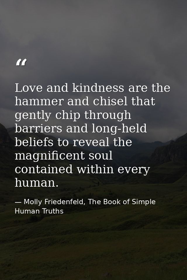 Love and kindness are the hammer and chisel that gently chip through barriers and long-held beliefs to reveal the magnif — Molly Friedenfeld, The Book of Simple Human Truths