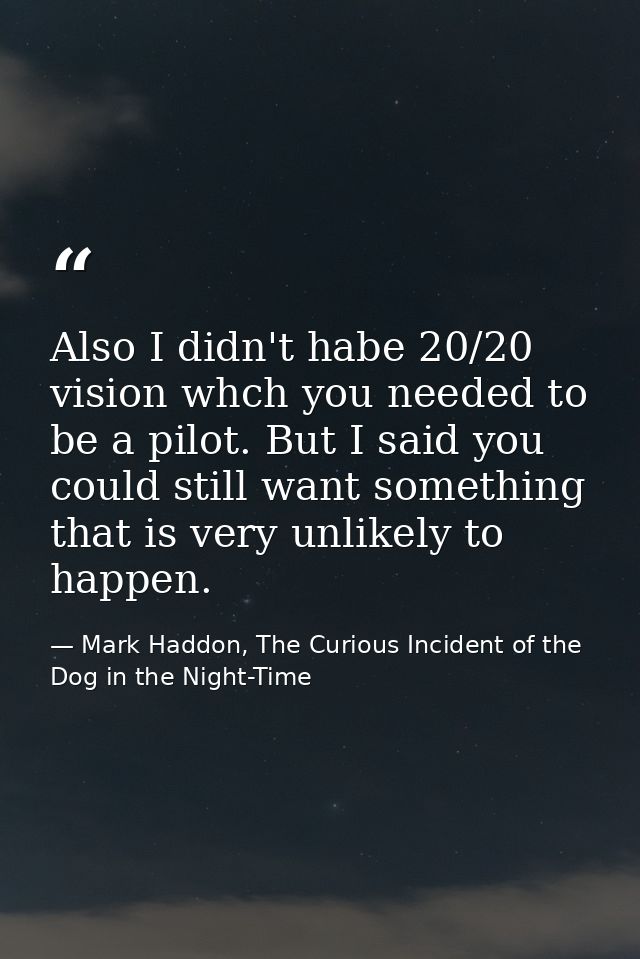 Also I didn't habe 20/20 vision whch you needed to be a pilot. But I said you could still want something that is very un — Mark Haddon, The Curious Incident of the Dog in the Night-Time