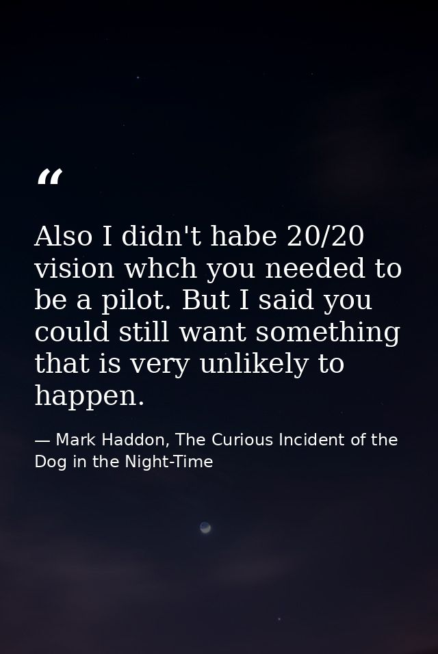 Also I didn't habe 20/20 vision whch you needed to be a pilot. But I said you could still want something that is very un — Mark Haddon, The Curious Incident of the Dog in the Night-Time