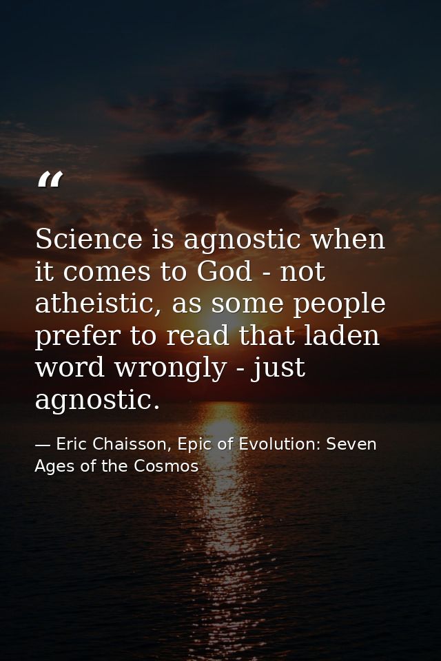 Science is agnostic when it comes to God - not atheistic, as some people prefer to read that laden word wrongly - just a — Eric Chaisson, Epic of Evolution: Seven Ages of the Cosmos