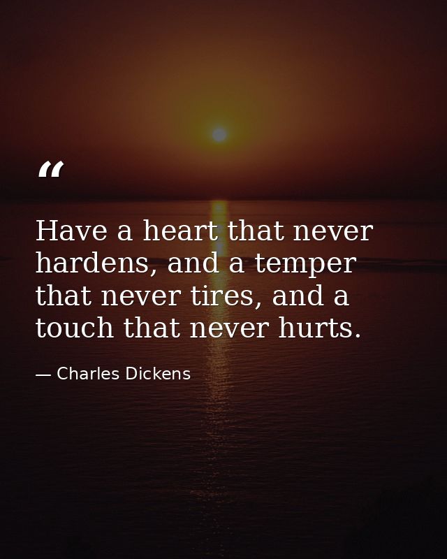 Have a heart that never hardens, and a temper that never tires, and a touch that never hurts. — Charles Dickens