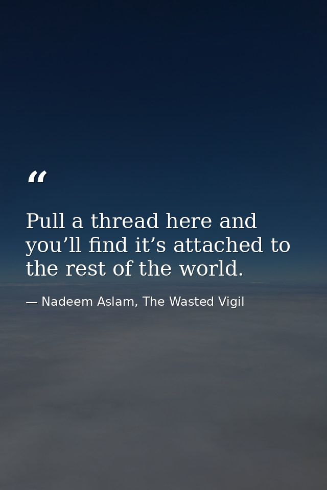 Pull a thread here and you’ll find it’s attached to the rest of the world. — Nadeem Aslam, The Wasted Vigil