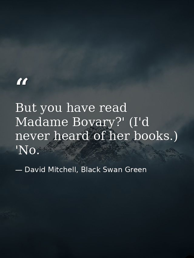 But you have read Madame Bovary?' (I'd never heard of her books.) 'No. — David Mitchell, Black Swan Green