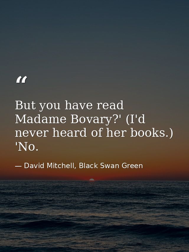 But you have read Madame Bovary?' (I'd never heard of her books.) 'No. — David Mitchell, Black Swan Green