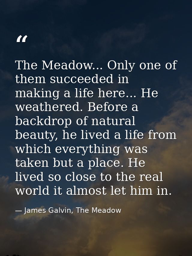 The Meadow... Only one of them succeeded in making a life here... He weathered. Before a backdrop of natural beauty, he  — James Galvin, The Meadow
