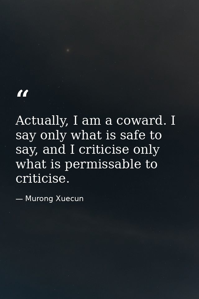 Actually, I am a coward. I say only what is safe to say, and I criticise only what is permissable to criticise. — Murong Xuecun