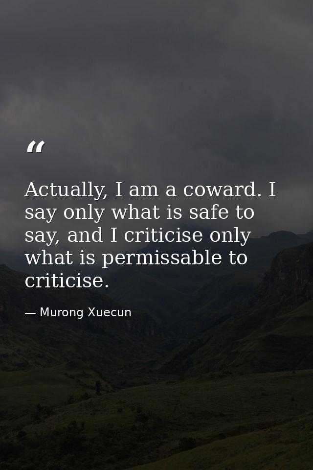 Actually, I am a coward. I say only what is safe to say, and I criticise only what is permissable to criticise. — Murong Xuecun