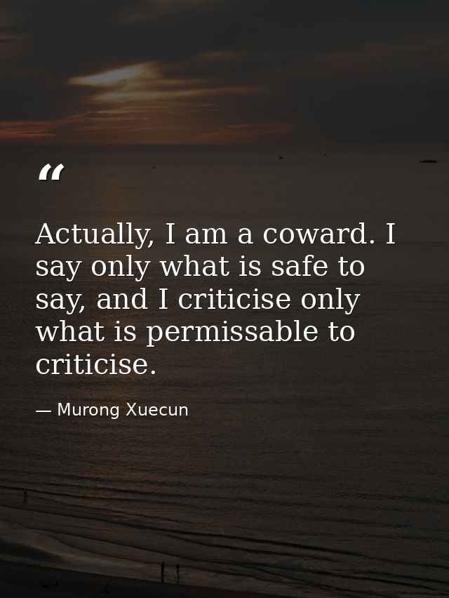 Actually, I am a coward. I say only what is safe to say, and I criticise only what is permissable to criticise. — Murong Xuecun