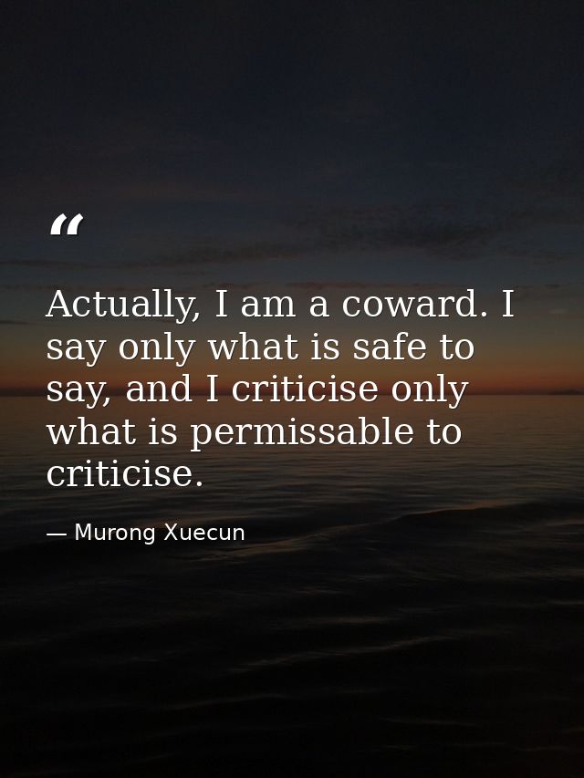 Actually, I am a coward. I say only what is safe to say, and I criticise only what is permissable to criticise. — Murong Xuecun