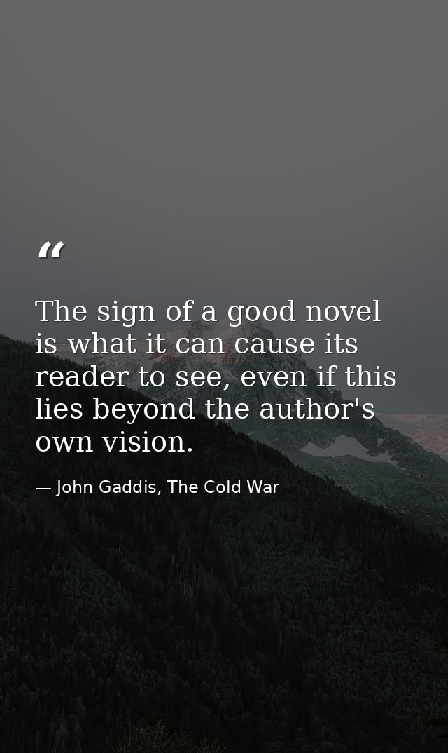 The sign of a good novel is what it can cause its reader to see, even if this lies beyond the author's own vision. — John Gaddis, The Cold War