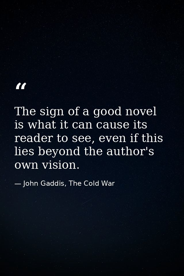 The sign of a good novel is what it can cause its reader to see, even if this lies beyond the author's own vision. — John Gaddis, The Cold War