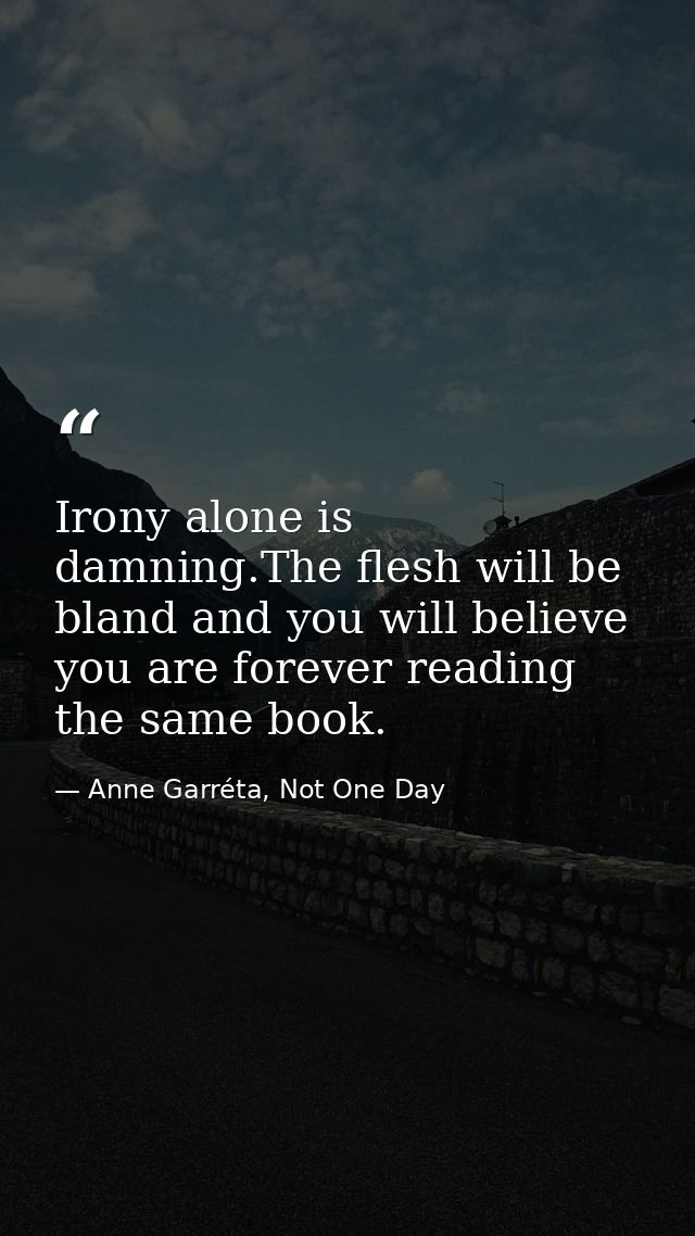 Irony alone is damning.The flesh will be bland and you will believe you are forever reading the same book. — Anne Garréta, Not One Day