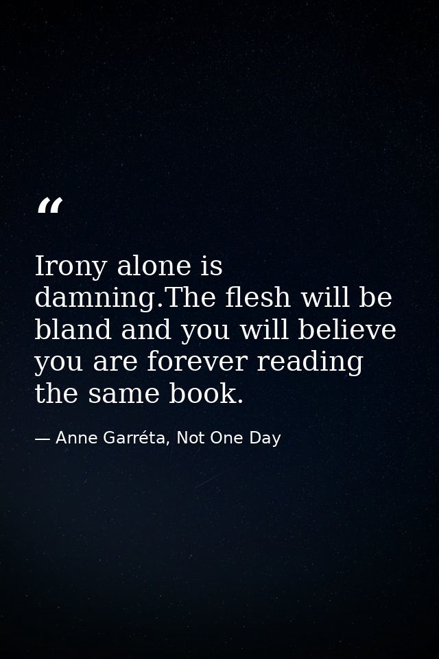 Irony alone is damning.The flesh will be bland and you will believe you are forever reading the same book. — Anne Garréta, Not One Day