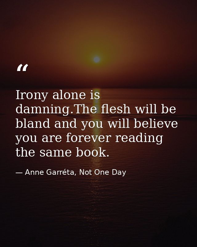 Irony alone is damning.The flesh will be bland and you will believe you are forever reading the same book. — Anne Garréta, Not One Day