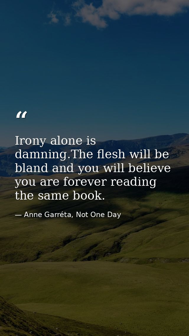 Irony alone is damning.The flesh will be bland and you will believe you are forever reading the same book. — Anne Garréta, Not One Day