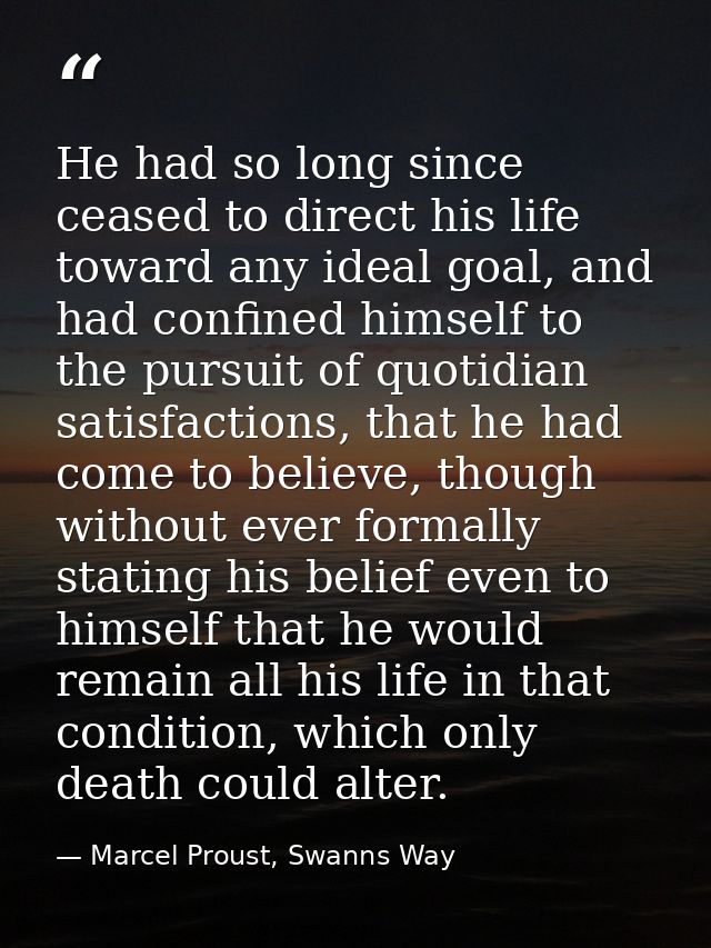 He had so long since ceased to direct his life toward any ideal goal, and had confined himself to the pursuit of quotidi — Marcel Proust, Swanns Way