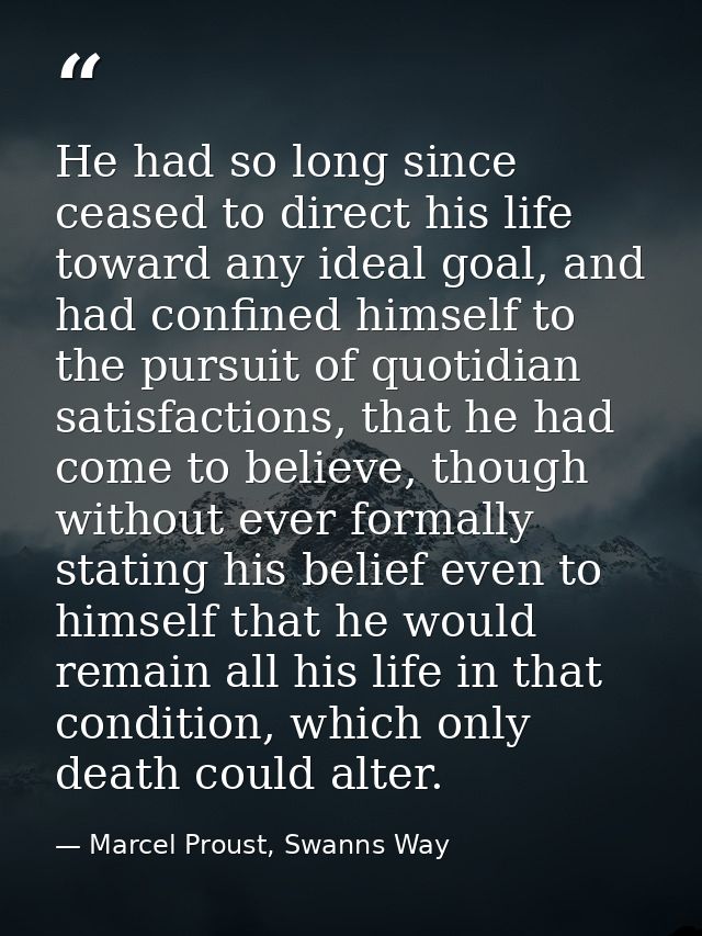 He had so long since ceased to direct his life toward any ideal goal, and had confined himself to the pursuit of quotidi — Marcel Proust, Swanns Way