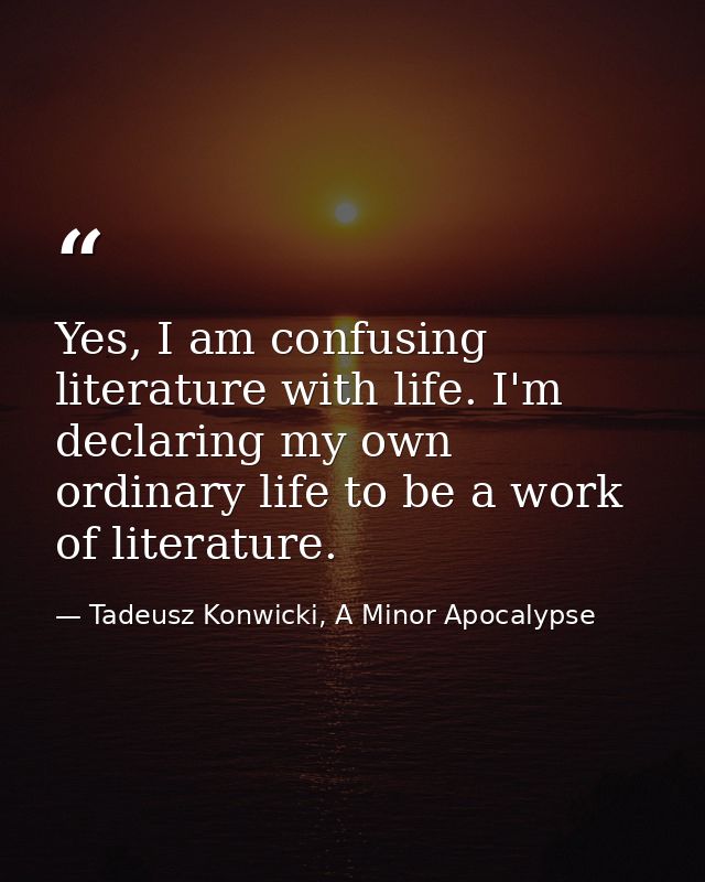 Yes, I am confusing literature with life. I'm declaring my own ordinary life to be a work of literature. — Tadeusz Konwicki, A Minor Apocalypse