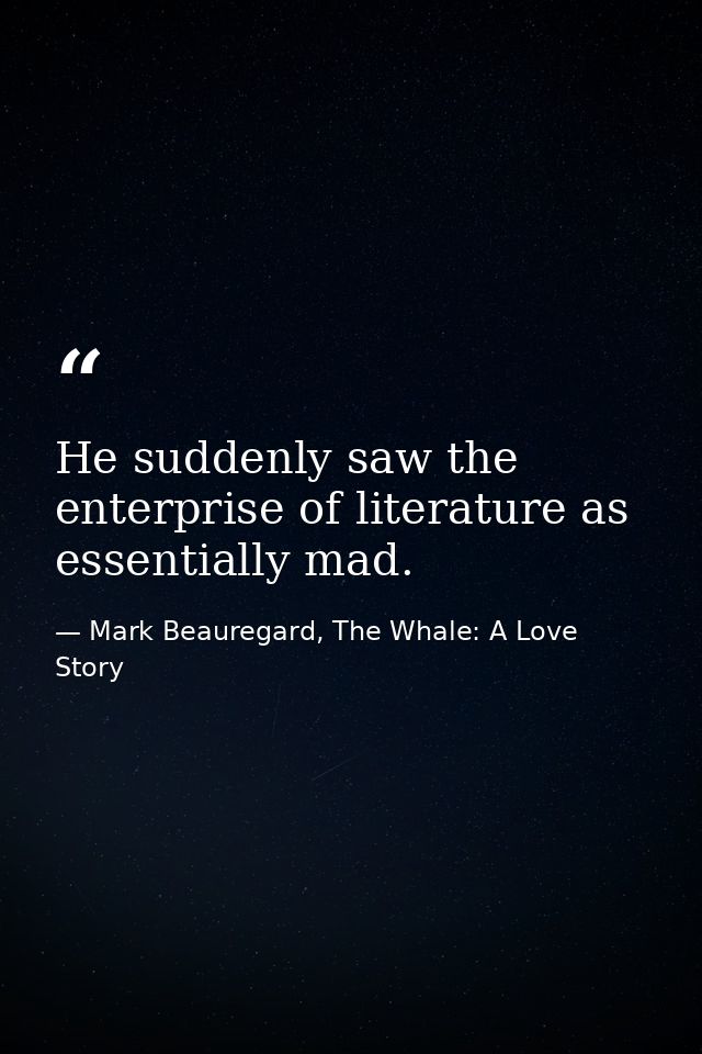He suddenly saw the enterprise of literature as essentially mad. — Mark Beauregard, The Whale: A Love Story