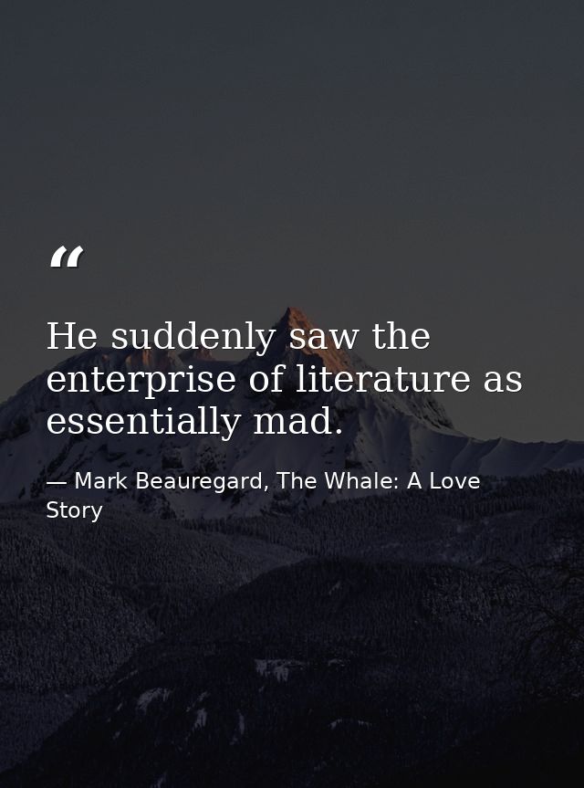 He suddenly saw the enterprise of literature as essentially mad. — Mark Beauregard, The Whale: A Love Story